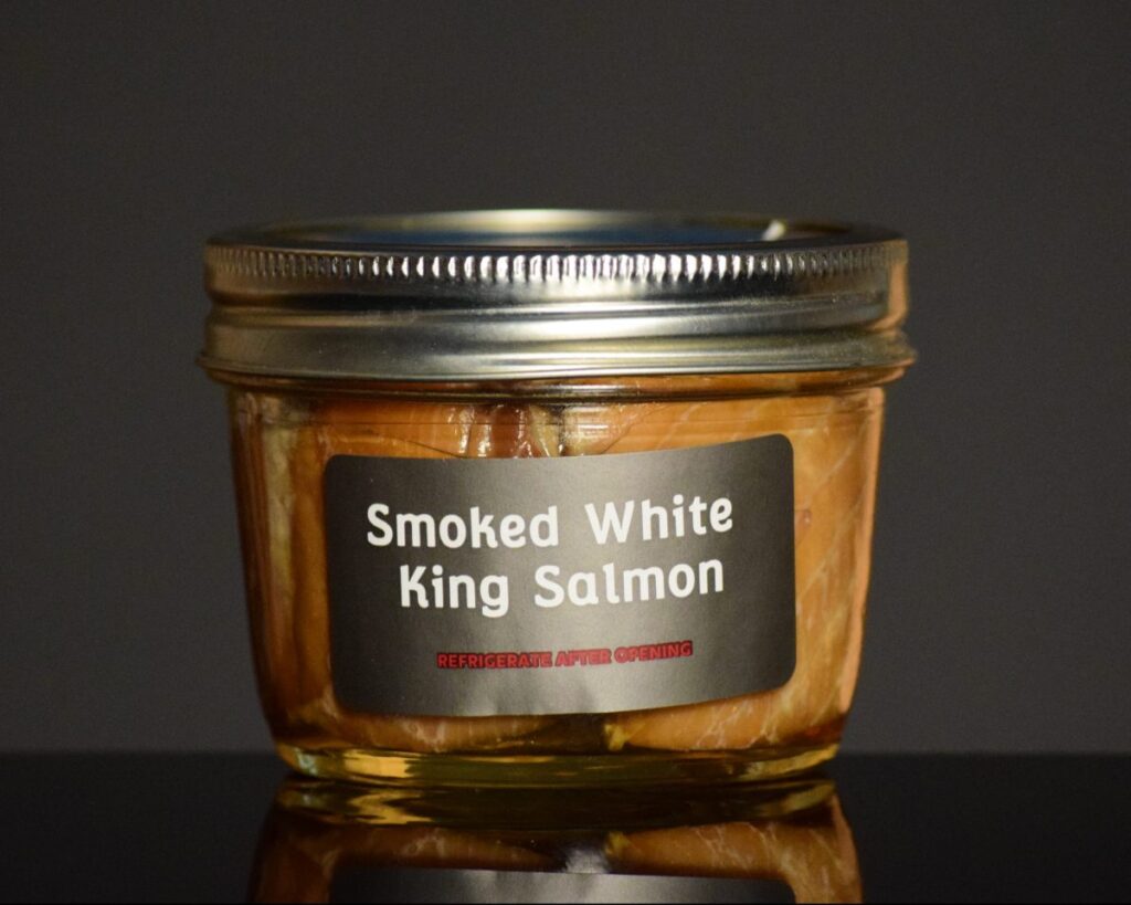 Smoked White King Salmon 6oz. Jar Sam McGee's