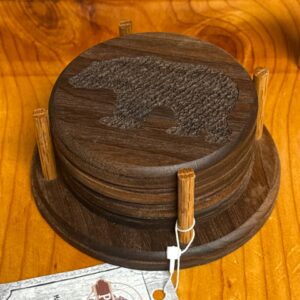 Coaster Set (Hardwood) With Holder